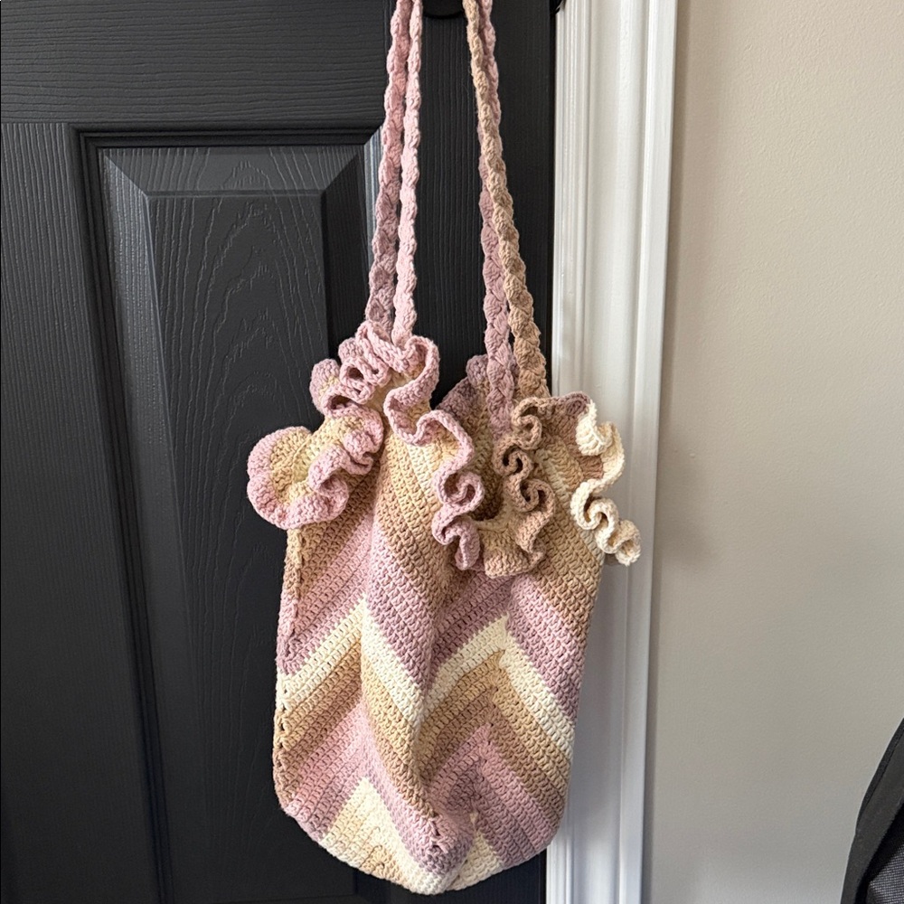 Handcrafted Pink and Cream Crochet Bag